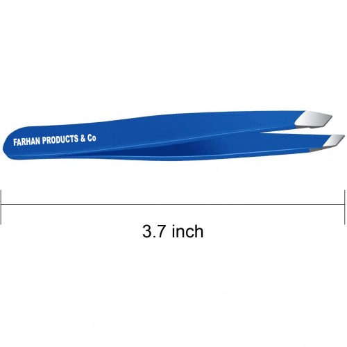 Stainless Steel Slant Tip Tweezers Professional Eyebrow & Eyelash Tweezers for Your Daily Beauty Routine ( Blue )