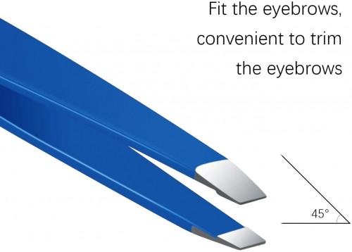 Stainless Steel Slant Tip Tweezers Professional Eyebrow & Eyelash Tweezers for Your Daily Beauty Routine ( Blue )