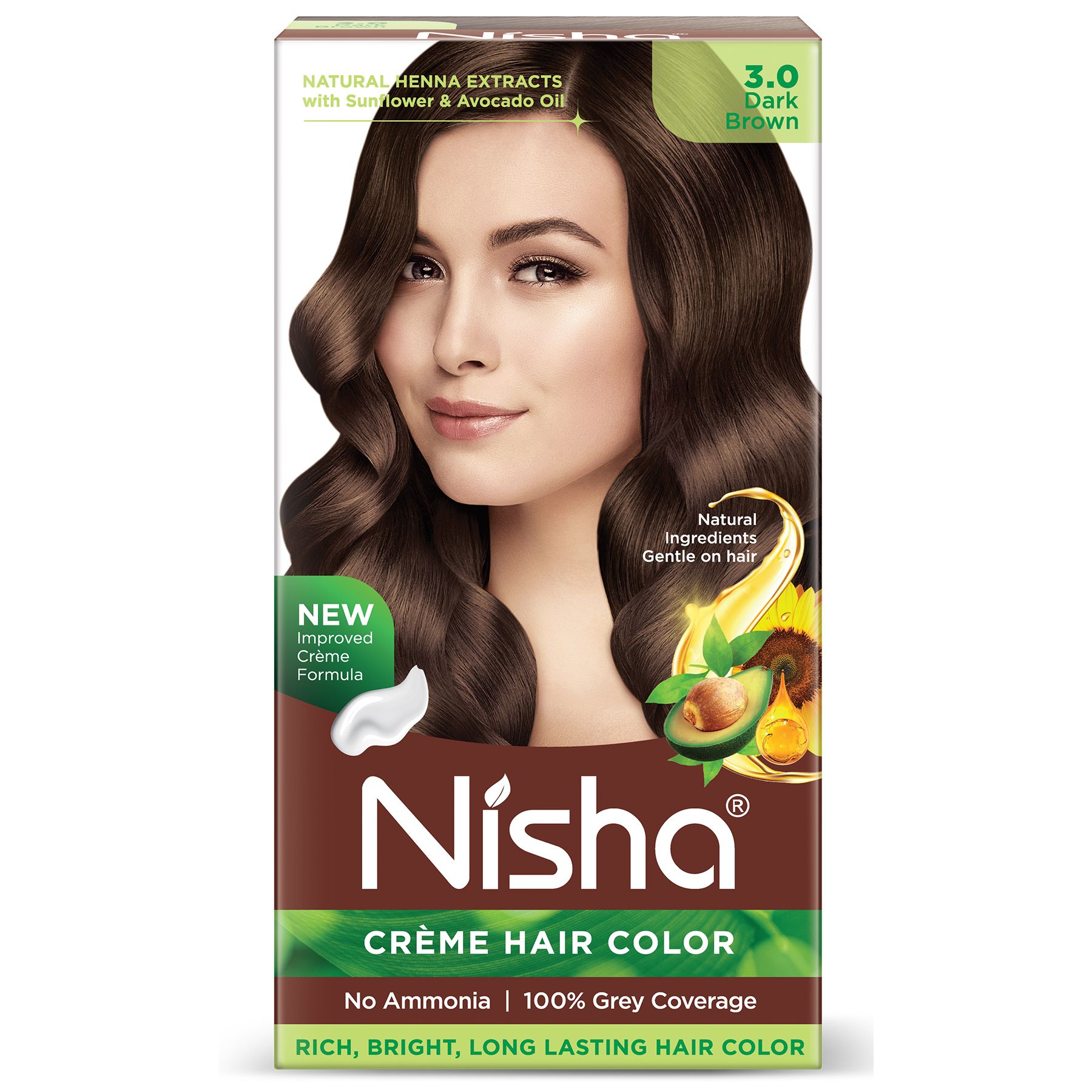 Nisha Creme Hair Color for Women - Dark Brown, 60g+60ml, Long-lasting, 100% Grey Coverage Permanent Hair Colour for Soft, Shiny, Healthy Hair