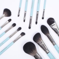 Factory Wholesale 12 Pcs Tiffany Blue Makeup Brush Set Private Label Soft Synthetic Hair Silver Ferrule Face Eye Cosmetic Brushes Kit