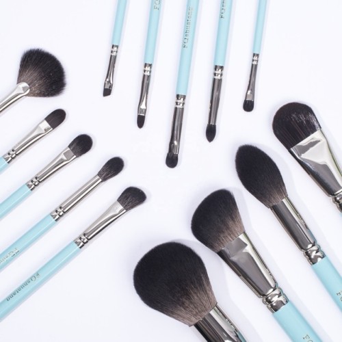 Factory Wholesale 12 Pcs Tiffany Blue Makeup Brush Set Private Label Soft Synthetic Hair Silver Ferrule Face Eye Cosmetic Brushes Kit