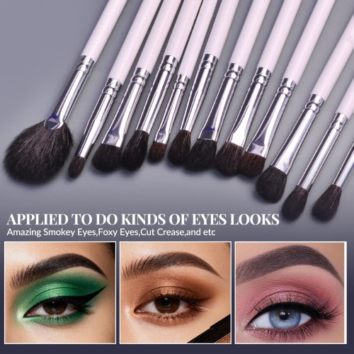 Professional 12 Pieces Eye Makeup Brushes Kit Fluffy Blending Eyeshadow Smudge Pencil Nose Shadow & Highlight Cosmetic Tools