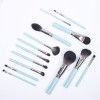 Factory Wholesale 12 Pcs Tiffany Blue Makeup Brush Set Private Label Soft Synthetic Hair Silver Ferrule Face Eye Cosmetic Brushes Kit
