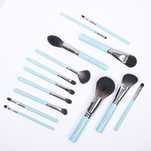 Factory Wholesale 12 Pcs Tiffany Blue Makeup Brush Set Private Label Soft Synthetic Hair Silver Ferrule Face Eye Cosmetic Brushes Kit