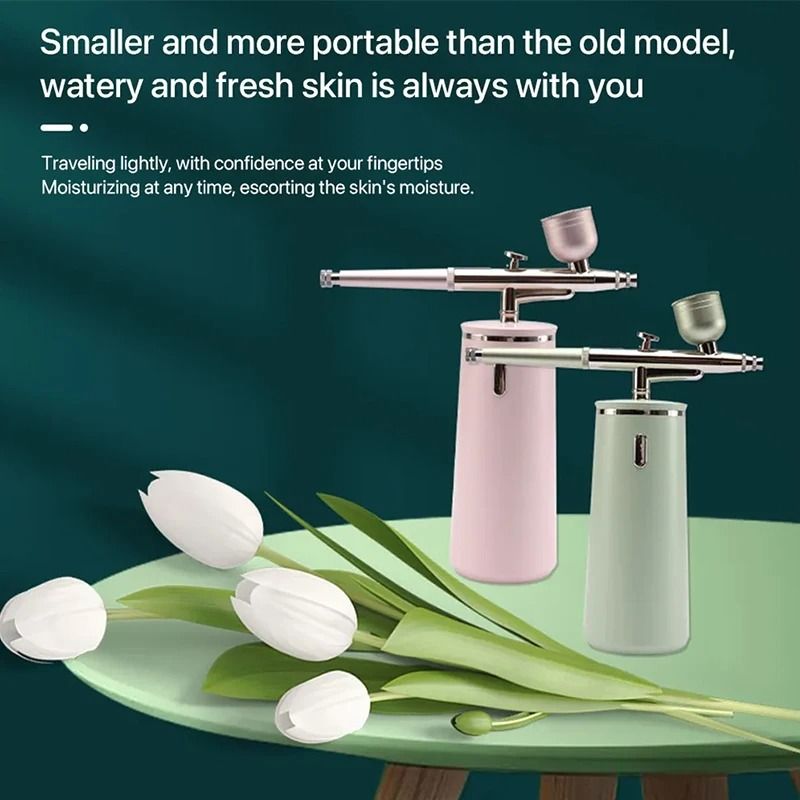 Nano Ionic Cold Mist Airbrush Face Steamer Portable Rechargeable Moisturizing Facial SPA Beauty Device