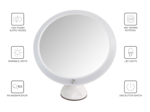 15X magnifying suction cup led makeup mirror with light vanity mirror with lights