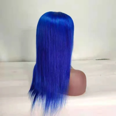 180% Density Factory Wholesale Free Sample Brazilian Human Virgin Hair Blue Straight 13X4 Transparent HD Lace Front Wigs