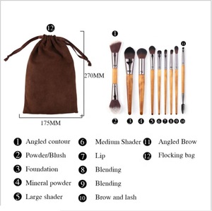 9pcs double-end wood color beautiful portable makeup brush set &Custom style cosmetics tool kit