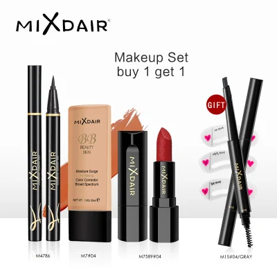 EL06 Mixdair Black Gold Four-Piece Set, Foundation Liquid Smooth Eyeliner Light Luxury Lipstick Combination Set Send Eyebrow Pencil Eyebrow Card