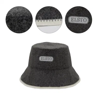 High Quality Top Hat Style Sheep Wool Felt Sauna Hat Embroidered Logo Sauna Hat