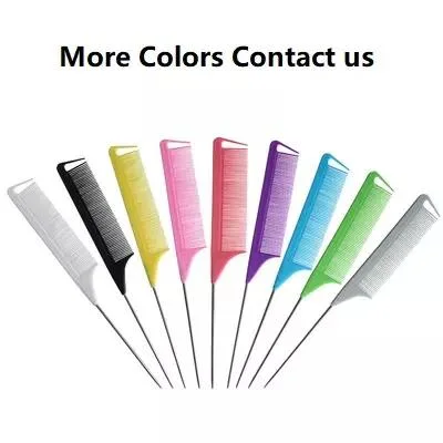 Highlight Carbon Fiber Pink Metal End Clip Metal Rat Tail Comb for Hair