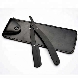 Matt Black Straight Barber Folding Razor Shavette for men with case