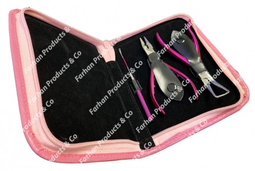 Pink Micro Ring Professional Hair Extension & Beading Tool Kit Plier Set For Beads 3 Pieces