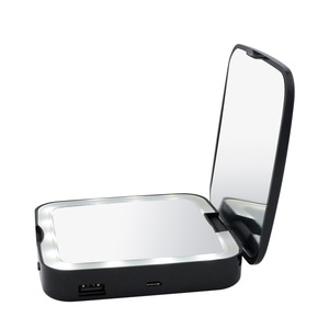 Portable mini power bank light up magnification 5x plastic pocket makeup mirror +15 led makeup mirror fold