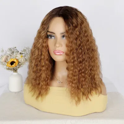 Short Cheap Deep Wave Curly Water Wave Ombre Brown Wholesale Synthetic Wig