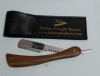 WOODEN BARBER HAIR SALON STRAIGHT CUT THROAT SHAVING RAZOR SHAVETTE WITH CASE