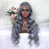 Silver Gray Human Hair Wigs Silver Blonde Colored Lace Front Wig Body Wave 180 Density