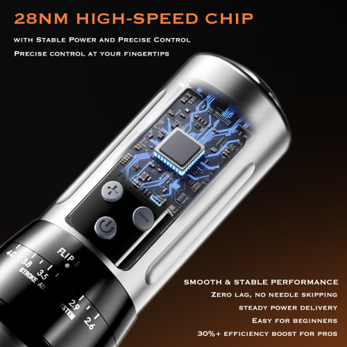 Bronc X2 Wireless Permanent Tattoo Machine for Motor 2.6-4.0mm Adjustable Stroke 2000mAh Battery Stainless Steel