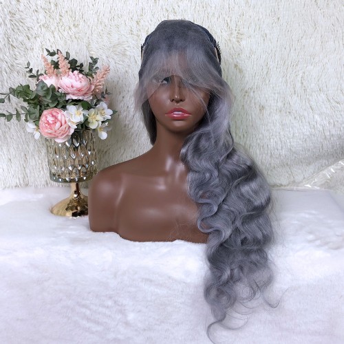 Silver Gray Human Hair Wigs Silver Blonde Colored Lace Front Wig Body Wave 180 Density