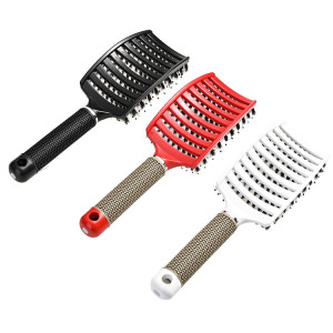 Curly Wig Brush Curved Plastic Rubber Tangle Vent Detangling Wet Paddle Boar Bristle Hair Brush Flex