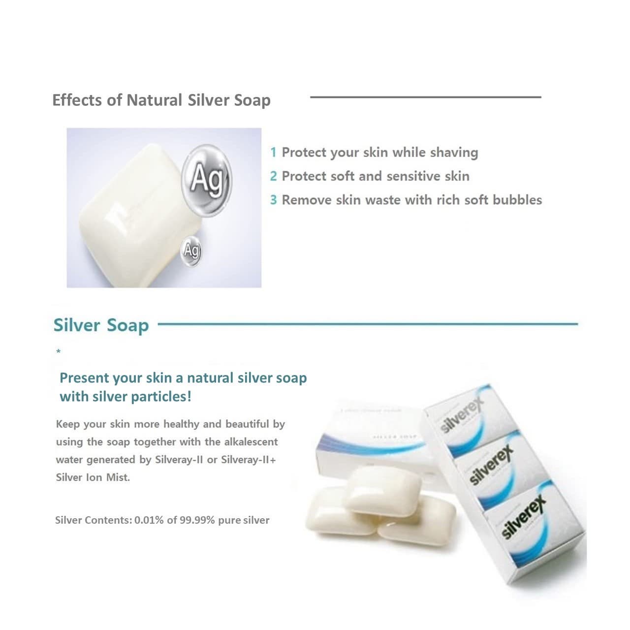 SILVEREX Colloidal Silver Soap Bar with Rich Bubbles for Skincare and Immune Improving Effect