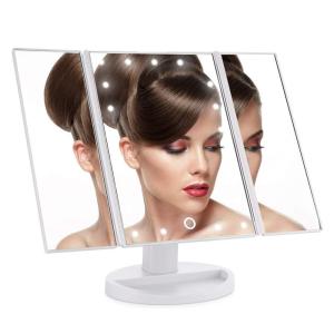 Tri-Fold Illuminated Cosmetic Mirror Rectangular Makeup Mirror With Lights 3x 2x 1x Magnification