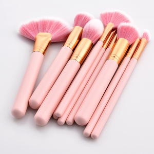 Wholesaler new arrive  pink soft cosmetic brush 10 pcs  kabuki  custom branding logo makeup brushes set   Fan brush makeup