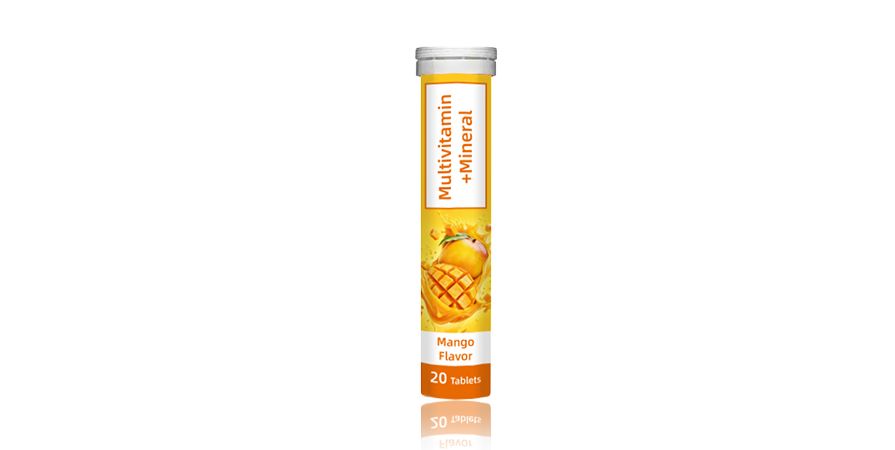 Private Label Multivitamin Mineral Effervescent Tablets Mango Flavor 20 Tablets Vitamin Effervescent Tablet OEM ODM