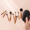9pcs Professional Makeup Brush Set with Zipper Leather Pouch Caramel Brown Cosmetic Brushes for Foundation Powder Eyeshadow Private Label