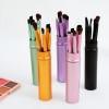 5pcs Portable Eyeshadow Makeup Brush Set with Aluminum Tube Holder - Soft Synthetic Bristles Eye Blending, Eyebrow & Lip Brushes for Travel & Daily Use, Multiple Colors Available