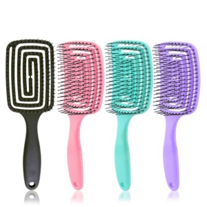 Best quality anti-static beauty detangle hair brush black curved wave handle hair brush