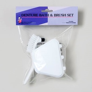 DENTURE BATH & BRUSH SET WHITE HBA POLYBAG/HEADER #G14292