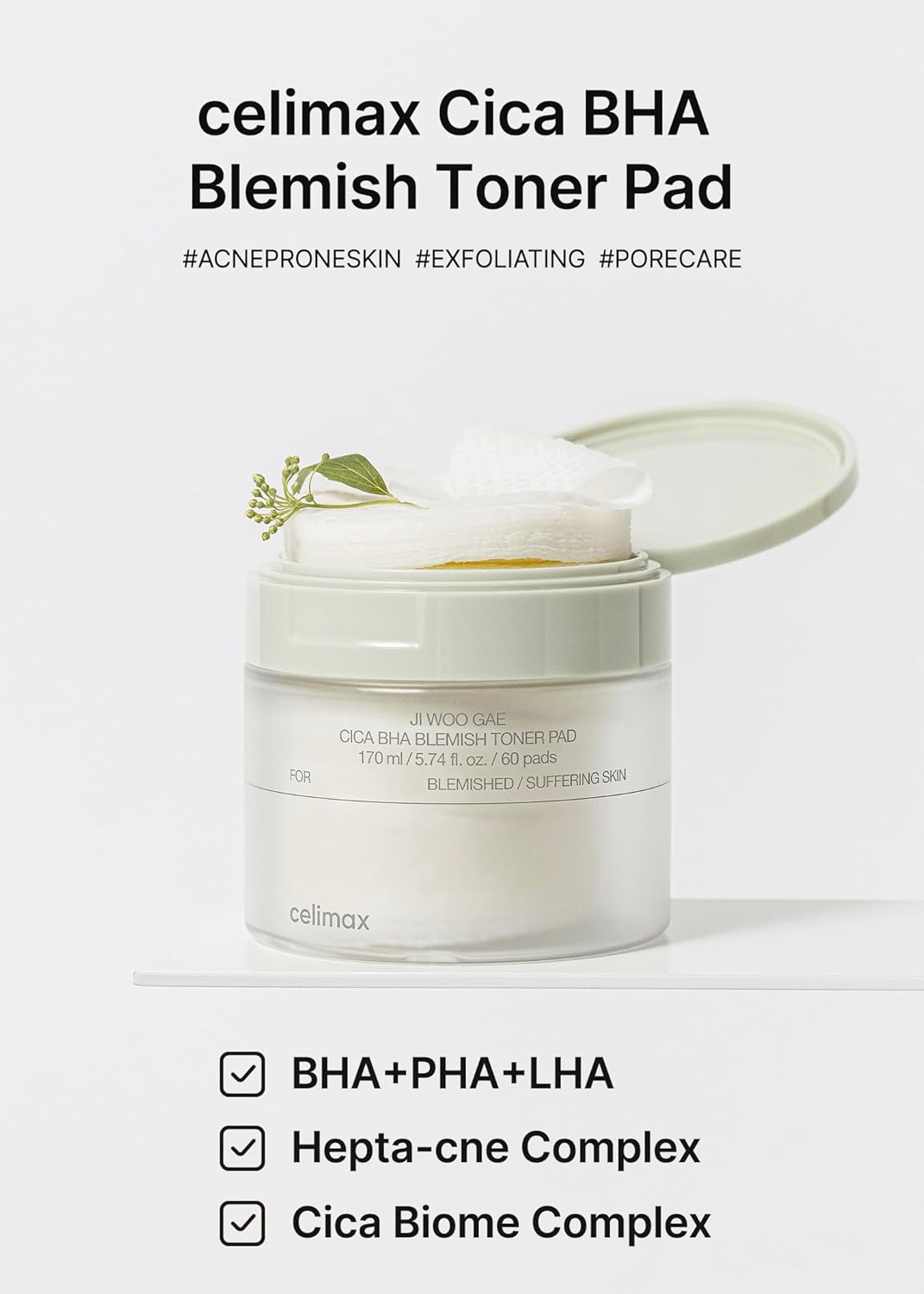 Ji.Woo.Gae CICA BHA Blemish Toner Pad