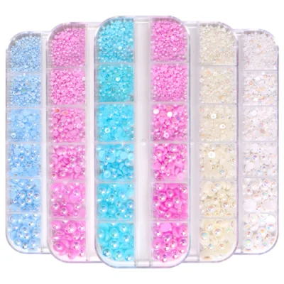 Mix Size Nail Art Pearls Tips Half Round Ab Shiny Pearls 3D Nail Beads Rhinestone Decoration DIY Salon Manicure Supply