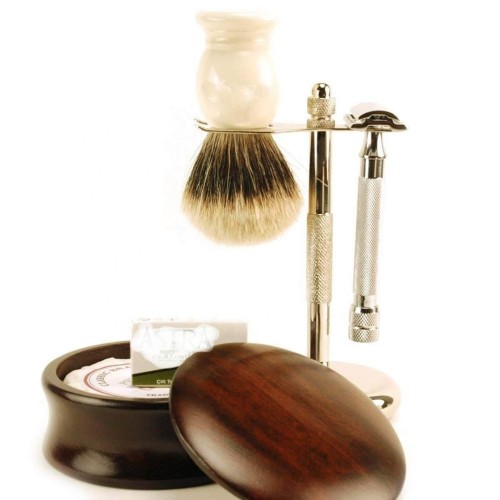 New design metal wooden handle mixed  shaving SET