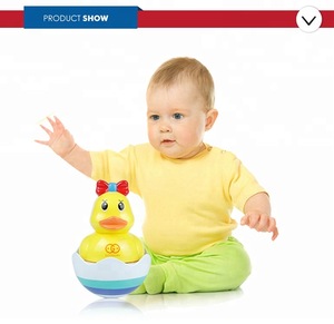 Plastic yellow duck bath baby tumbler roly poly toy for wholesale