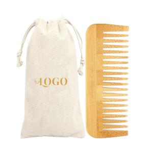 Professional Custom Logo Natural Bamboo Wooden Wide Tooth Hair Detangler Comb
