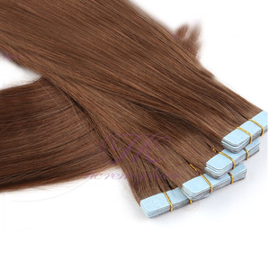 Remy Russian human hair materials brown color tape on hair extension