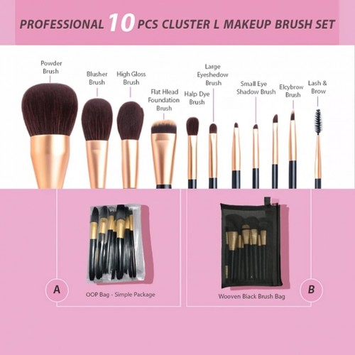 IDA Beauty Makeup Brushes Set Professional – 10-Piece Cluster L Makeup Brush Set | Vegan, Halal, Cruelty-Free | Seamless Blend & A