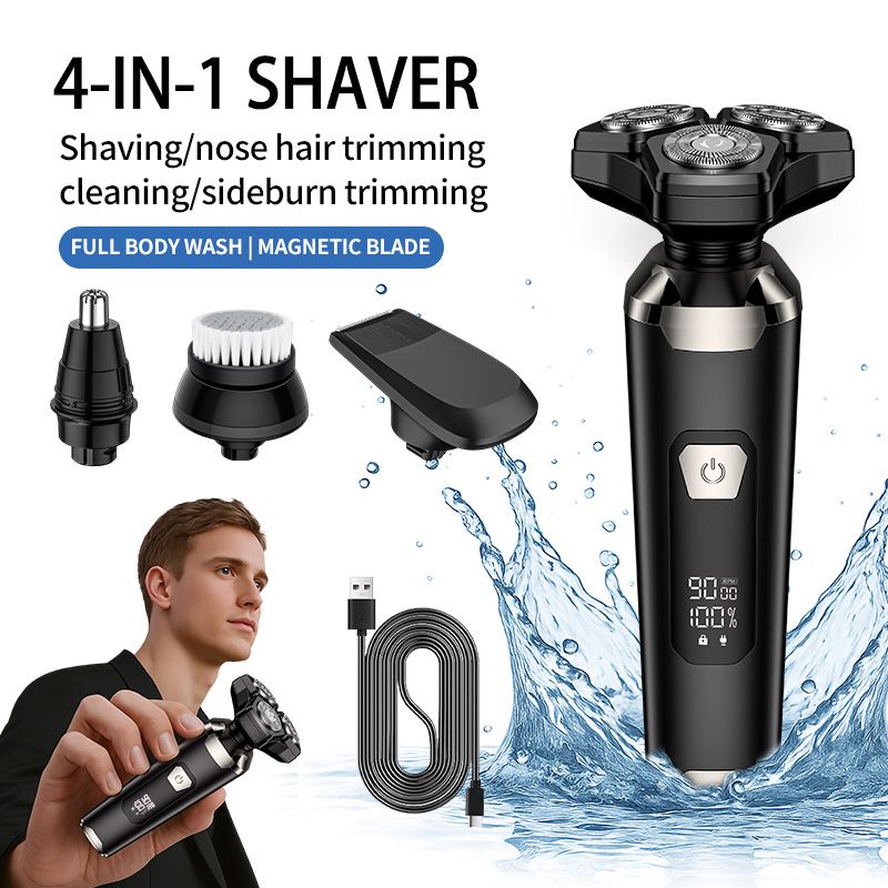 Factory Wholesale Electric Rotary Shaver 4 in 1 Waterproof Portable Electric Beard Trimmer Facial Electric Shaver Men
