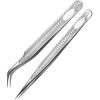 2 PCS Eyelash & Eyebrow Extension Straight And Curved Tips Tweezer Lash Isolation Tweezer Hand Calibrated Tweezers