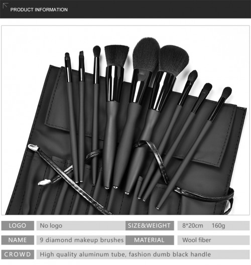 High Quality Professional Vegan Makeup Brushes Private Label Custom Logo Black Set Make Up Brushes With Diamonds