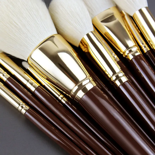 Factory Wholesale 11 Pcs Premium Wool Makeup Brush Set Birch Solid Wood Handle Gold Aluminum Tube Private Label Face Eye Cosmetic Brushes