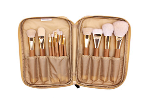 Goat hair 15pcs gold color high quality makeup brushes set in PU bag Customized Brushes Makeup