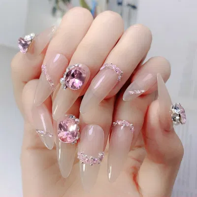 Internet Celebrity Hot Kind Nail Art Crystal Pile Diamond Finished Product Super Shiny Skew Heart Handmade Inlaid Pearl Nail Decorations