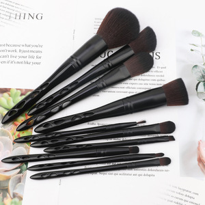 private label black hollow handle makeup brush with cup leather holder