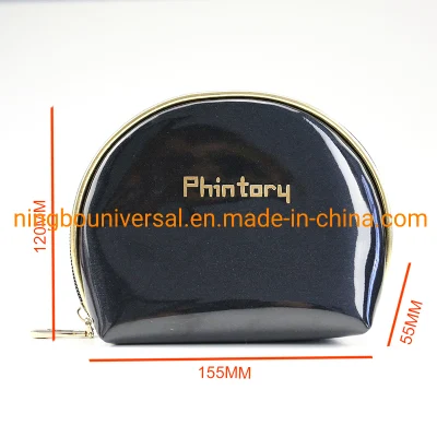 Wholesale Luxury Black Shiny PU Toiletry Cosmetic Bag Travel Bag