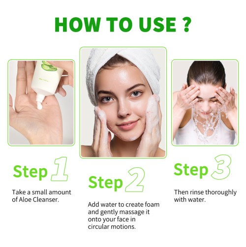 Aloe Vera Facial Wash 100g, Gentle Foaming Cleanser, Mild Aloe Cleansing Milk Removes Oil & Impurities for Face Daily Care
