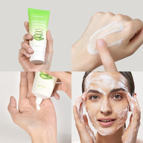 Aloe Vera Facial Wash 100g, Gentle Foaming Cleanser, Mild Aloe Cleansing Milk Removes Oil & Impurities for Face Daily Care