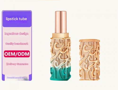 Customized Electroplating Dual-Color Unique 3D Relief Design Metal Hollow Shell Zinc Alloy High-end Lipstick Tube